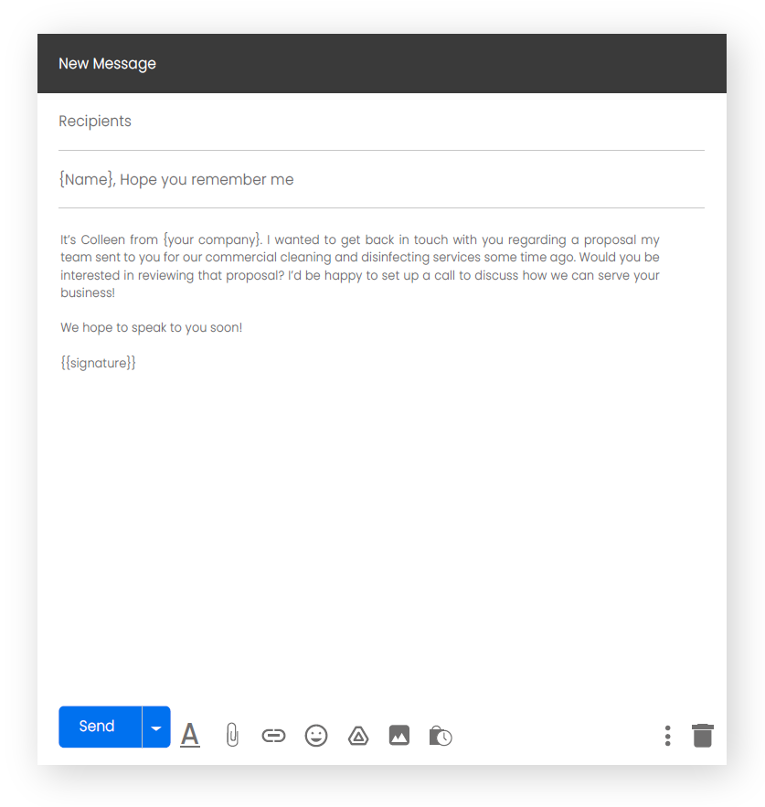 an email template for commercial cleaning business, a reactivation email